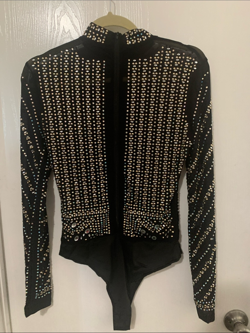 Black Long-Sleeve Studded Bodysuit Size Large - Picture 3 of 4